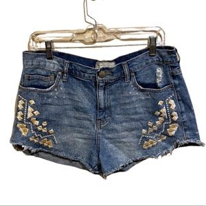 Free People Blue Jean Shorts with Gold Accents